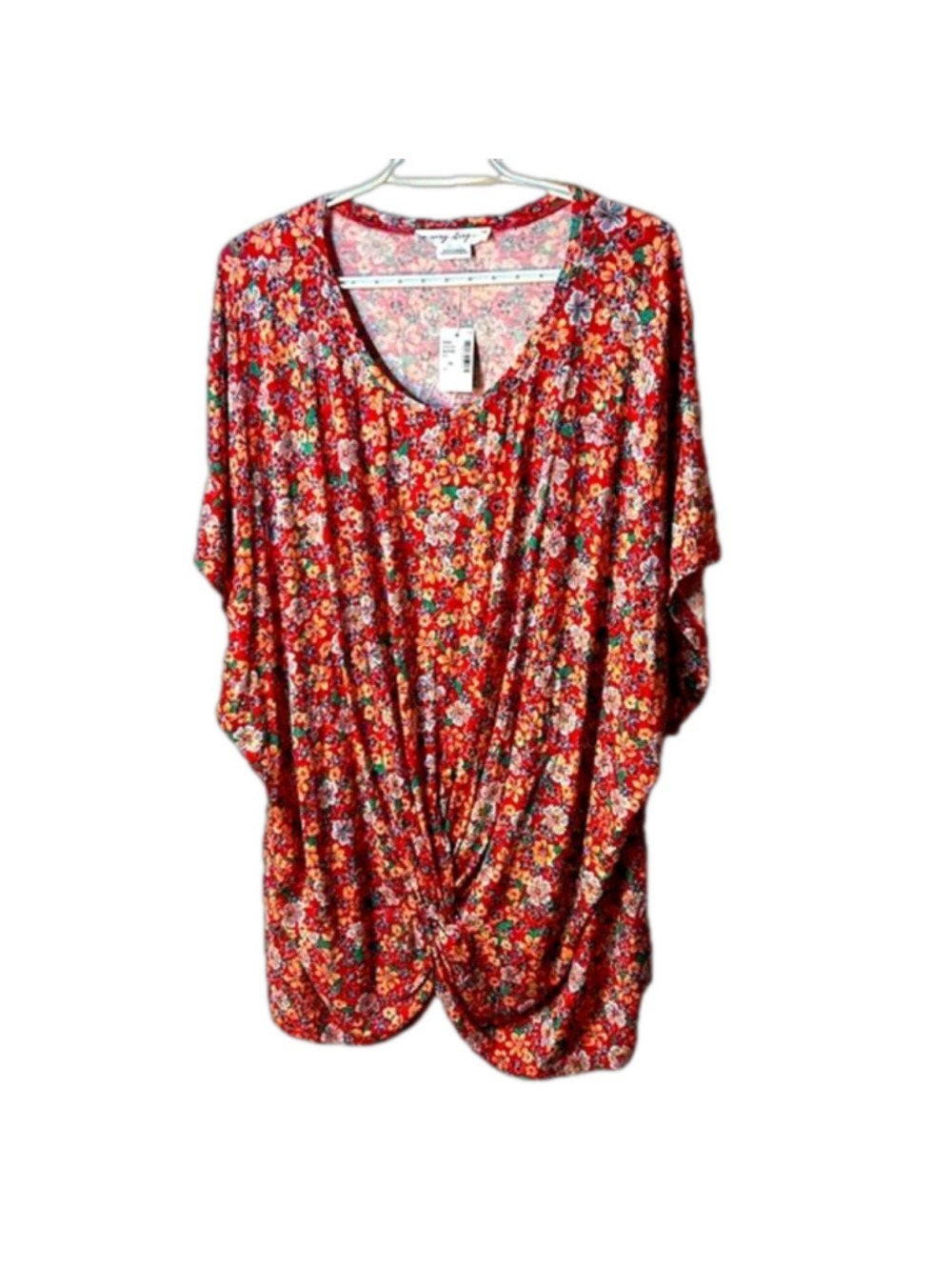 Penningtons In Every Story Red Floral Twist Blouse 4X NWT